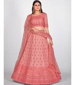 Pink Embellished Sequinned & Embroidered Semi Stitched Lehenga & Unstitched Blouse With Dupatta
