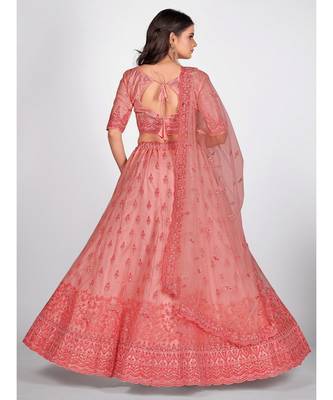 Pink Embellished Sequinned & Embroidered Semi Stitched Lehenga & Unstitched Blouse With Dupatta 2