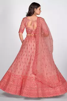 Pink Embellished Sequinned & Embroidered Semi Stitched Lehenga & Unstitched Blouse With Dupatta