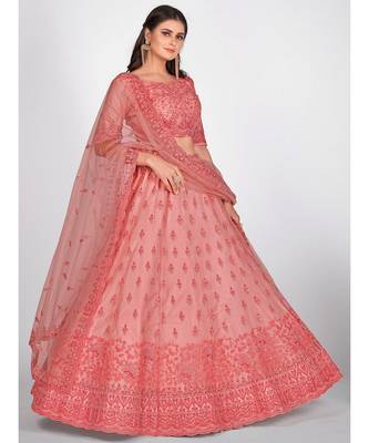 Pink Embellished Sequinned & Embroidered Semi Stitched Lehenga & Unstitched Blouse With Dupatta 3