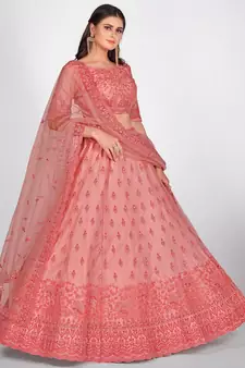 Pink Embellished Sequinned & Embroidered Semi Stitched Lehenga & Unstitched Blouse With Dupatta