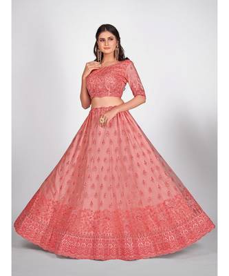 Pink Embellished Sequinned & Embroidered Semi Stitched Lehenga & Unstitched Blouse With Dupatta 4