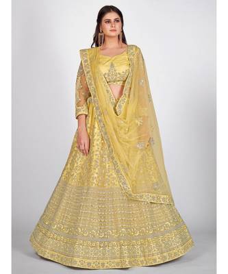 Yellow Embellished Embroidered Semi Stitched Lehenga & Unstitched Blouse With Dupatta 1