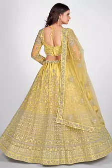 Yellow Embellished Embroidered Semi Stitched Lehenga & Unstitched Blouse With Dupatta