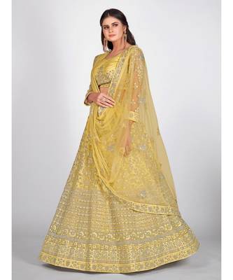 Yellow Embellished Embroidered Semi Stitched Lehenga & Unstitched Blouse With Dupatta 3