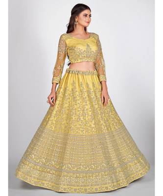 Yellow Embellished Embroidered Semi Stitched Lehenga & Unstitched Blouse With Dupatta 4