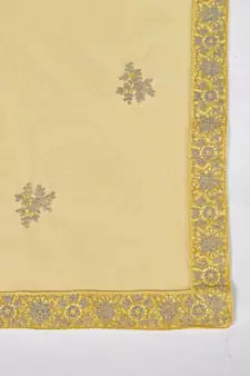 Yellow Embellished Embroidered Semi Stitched Lehenga & Unstitched Blouse With Dupatta