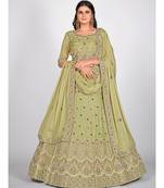 Sea Green Embroidered  Semi Stitched Lehenga & Unstitched Blouse With Dupatta