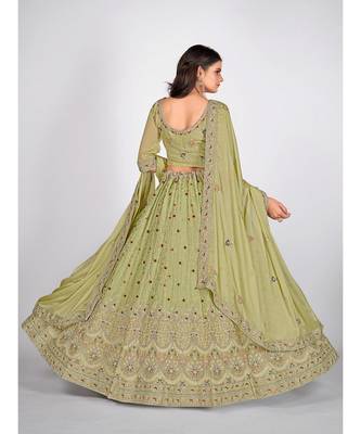 Sea Green Embroidered  Semi Stitched Lehenga & Unstitched Blouse With Dupatta 2