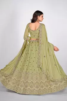 Sea Green Embroidered  Semi Stitched Lehenga & Unstitched Blouse With Dupatta
