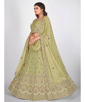 Sea Green Embroidered  Semi Stitched Lehenga & Unstitched Blouse With Dupatta 3