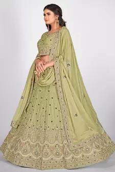 Sea Green Embroidered  Semi Stitched Lehenga & Unstitched Blouse With Dupatta