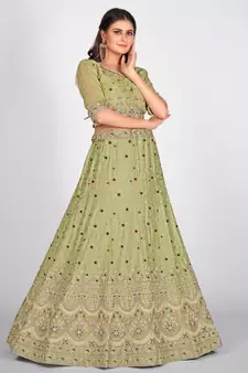 Sea Green Embroidered  Semi Stitched Lehenga & Unstitched Blouse With Dupatta