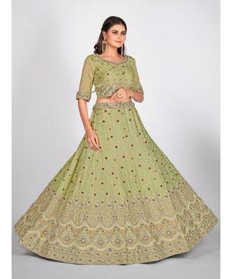 Sea Green Embroidered  Semi Stitched Lehenga & Unstitched Blouse With Dupatta 5
