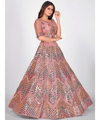 Pink & Silver Foil Zari Semi Stitched Lehenga & Unstitched Blouse with Dupatta 5