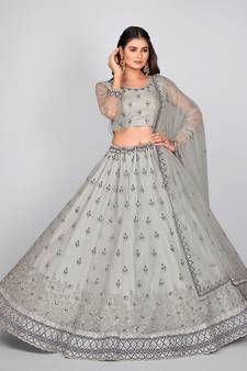 Grey Embellished Sequinned & Embroidered Semi Stitched Lehenga & Unstitched Blouse With Dupatta