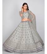 Grey Embellished Sequinned & Embroidered Semi Stitched Lehenga & Unstitched Blouse With Dupatta