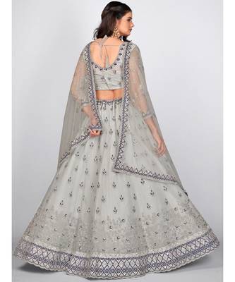 Grey Embellished Sequinned & Embroidered Semi Stitched Lehenga & Unstitched Blouse With Dupatta 2