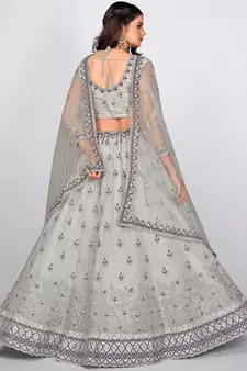 Grey Embellished Sequinned & Embroidered Semi Stitched Lehenga & Unstitched Blouse With Dupatta