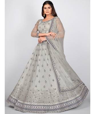 Grey Embellished Sequinned & Embroidered Semi Stitched Lehenga & Unstitched Blouse With Dupatta 3