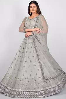 Grey Embellished Sequinned & Embroidered Semi Stitched Lehenga & Unstitched Blouse With Dupatta