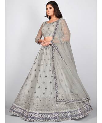 Grey Embellished Sequinned & Embroidered Semi Stitched Lehenga & Unstitched Blouse With Dupatta 4