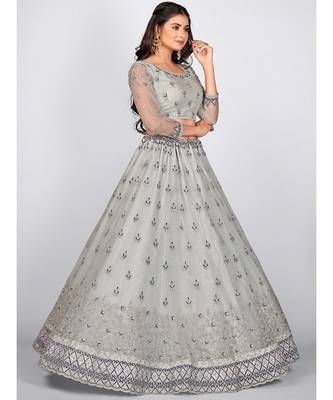 Grey Embellished Sequinned & Embroidered Semi Stitched Lehenga & Unstitched Blouse With Dupatta 5