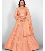 Orange Embellished Sequinned Semi Stitched Lehenga & Unstitched Blouse With Dupatta