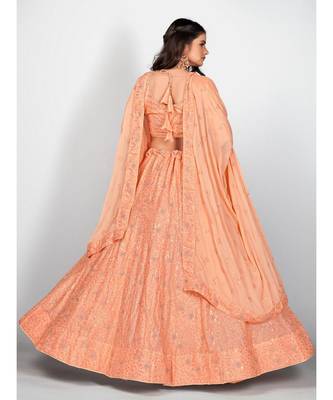 Orange Embellished Sequinned Semi Stitched Lehenga & Unstitched Blouse With Dupatta 2