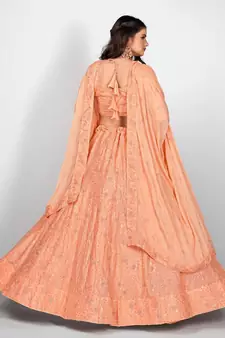 Orange Embellished Sequinned Semi Stitched Lehenga & Unstitched Blouse With Dupatta