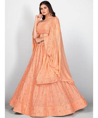 Orange Embellished Sequinned Semi Stitched Lehenga & Unstitched Blouse With Dupatta 3