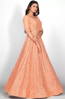 Orange Embellished Sequinned Semi Stitched Lehenga & Unstitched Blouse With Dupatta