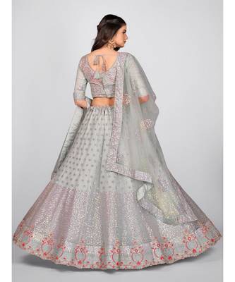 Grey Embellished Sequinned & Embroidered Semi Stitched Lehenga & Unstitched Blouse With Dupatta 2