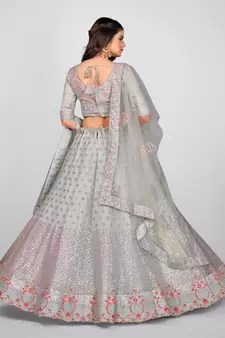Grey Embellished Sequinned & Embroidered Semi Stitched Lehenga & Unstitched Blouse With Dupatta