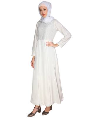 Off-white lace satin abaya 1
