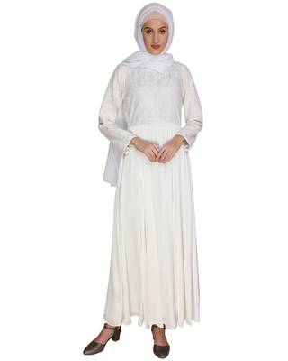 Off-white lace satin abaya 2