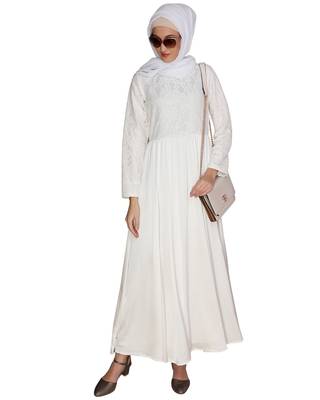 Off-white lace satin abaya 3