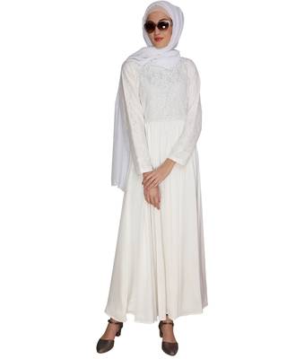 Off-white lace satin abaya 4