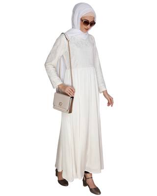 Off-white lace satin abaya 5