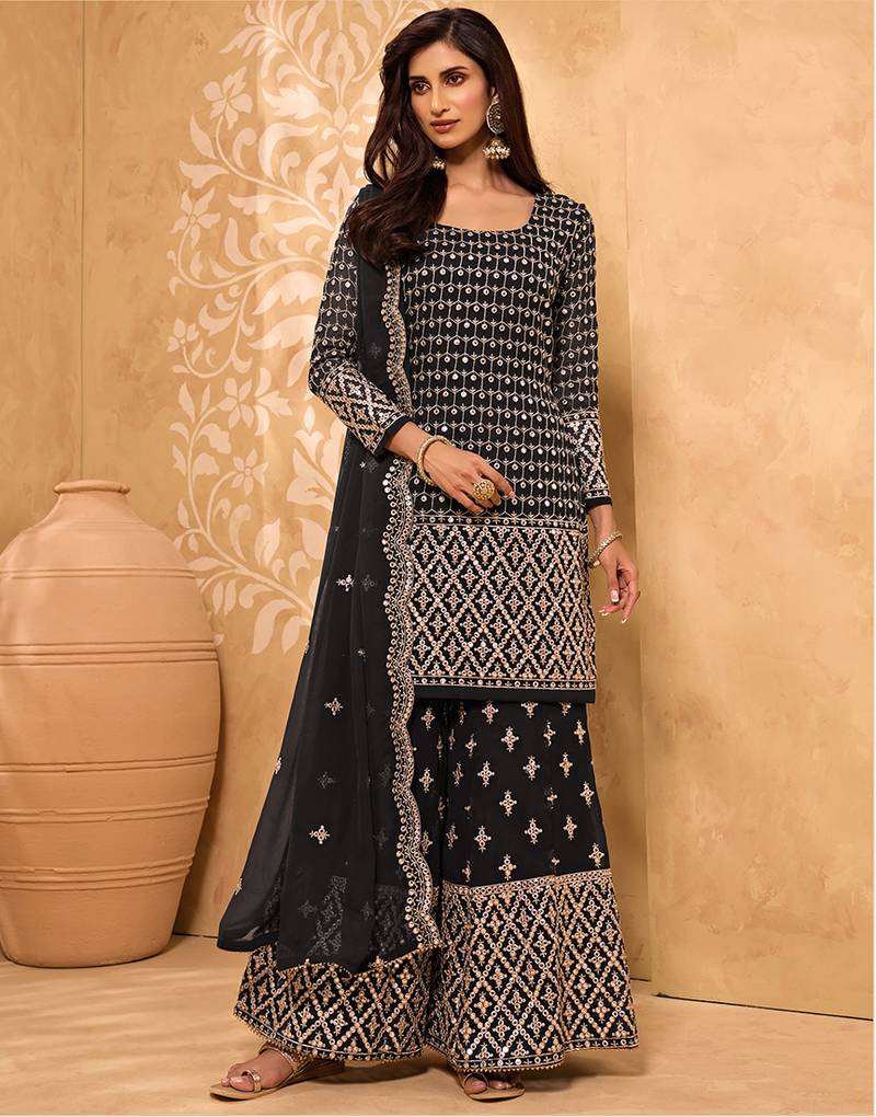 Black embroidered georgette salwar