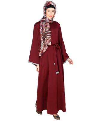 Wine plain satin abaya 1