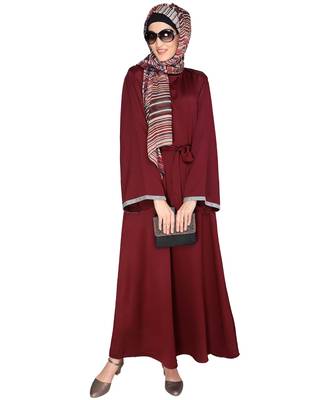 Wine plain satin abaya 2