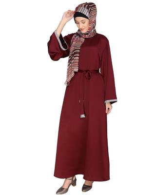 Wine plain satin abaya 3
