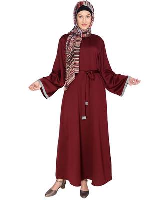 Wine plain satin abaya 4