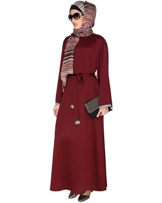 Wine plain satin abaya 5