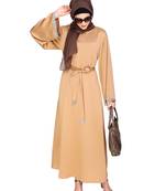 Beige plain satin abaya
