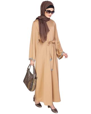 Beige plain satin abaya 5
