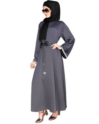 Dark-grey plain satin abaya 1
