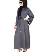 Dark-grey plain satin abaya
