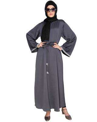 Dark-grey plain satin abaya 3